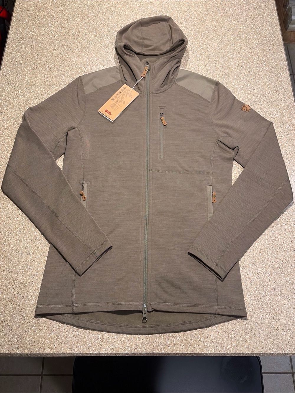 NWT Fjallraven G-1000 Keb Fleece Full Zip Hoodie Suede Brown Small/Medium $210